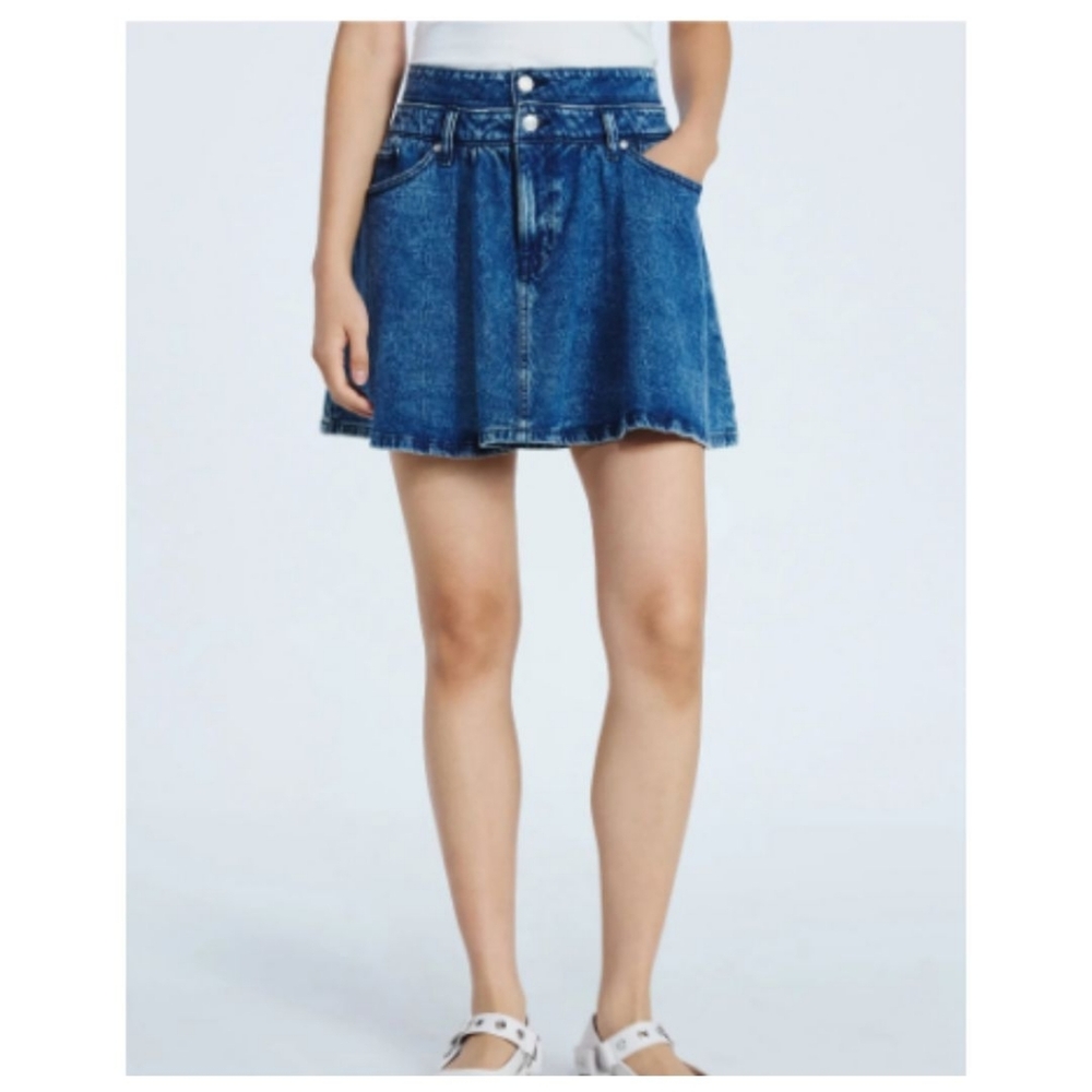 Scoop Denim Mini Skirt with Double Waistband
